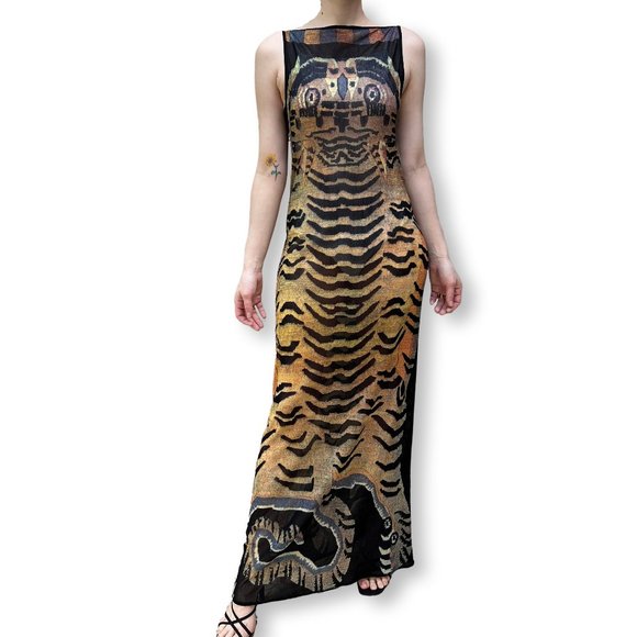 Vivienne Tam Dresses & Skirts - Vintage Vivienne Tam Tiger Print Sleeveless Maxi Sheath Dress Size 3(S/M)